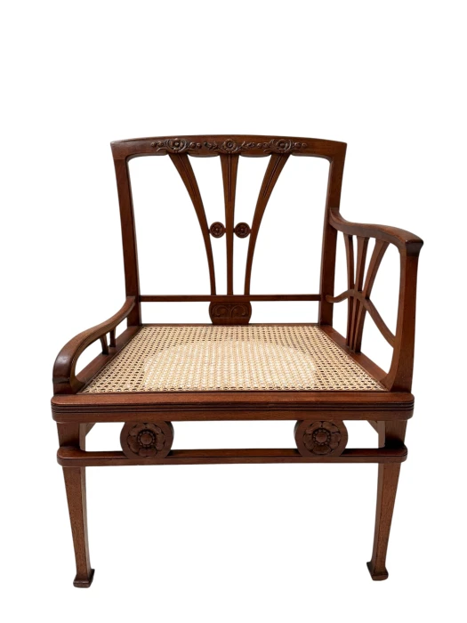 Art Nouveau Armchair with Wicker Seat by H.P. Mutters & Zoon, 1900s